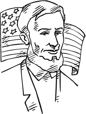 Lincoln In Front Of American Flag  Coloring Page